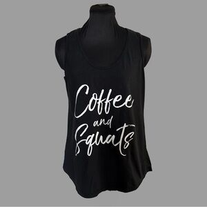 Black Tank Top with White 'Coffee and Squats' Print Size Large
